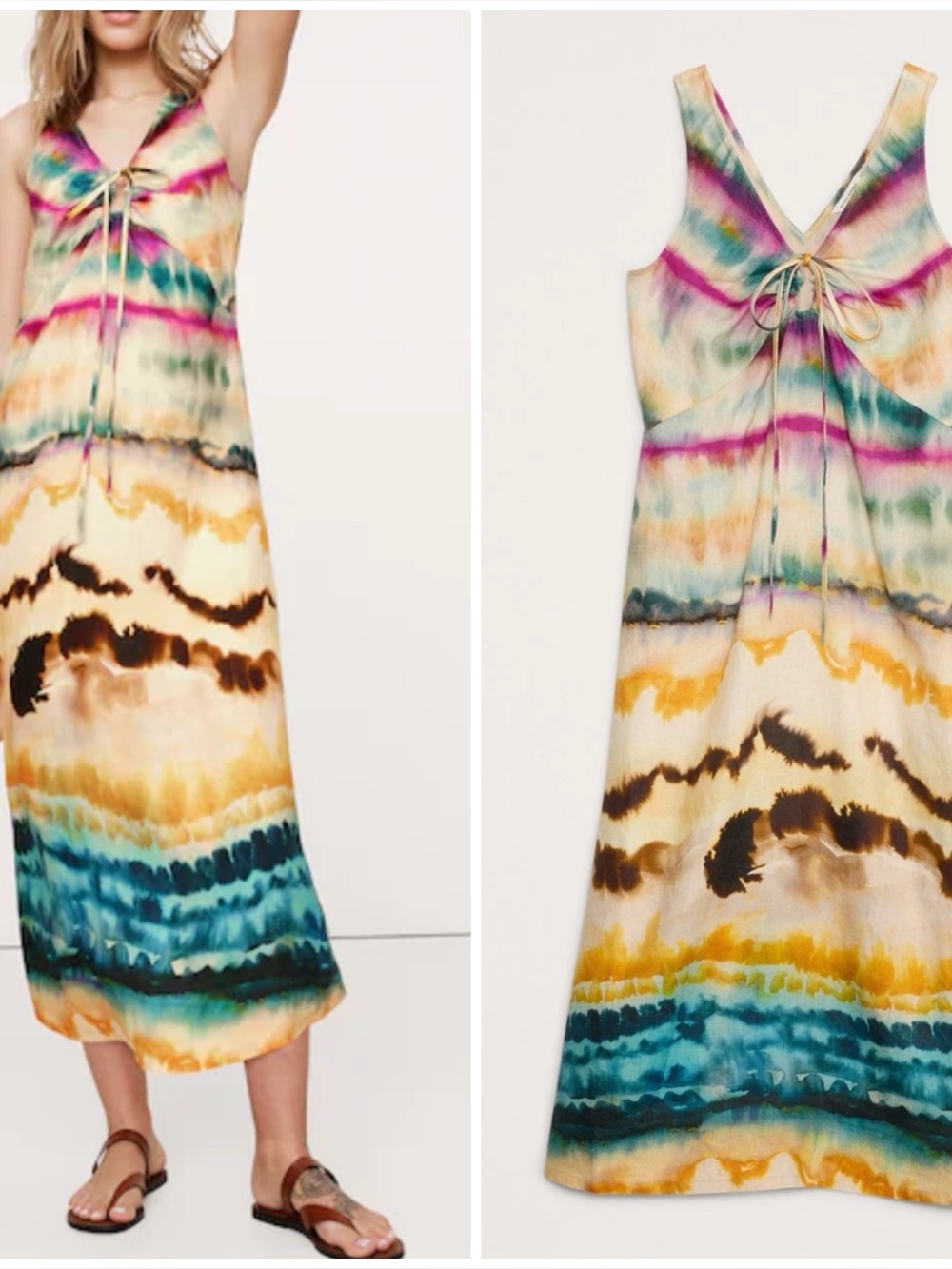 Banana Republic linen keyhole Multicolor Midi Dress NWT